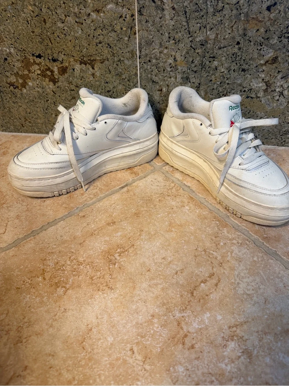 Reebok White Platform Sneakers with Green Logo Accent Club C